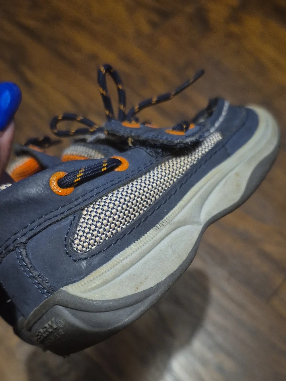 Toddler Navy and Orange Sperrys Casual Boat Shoes